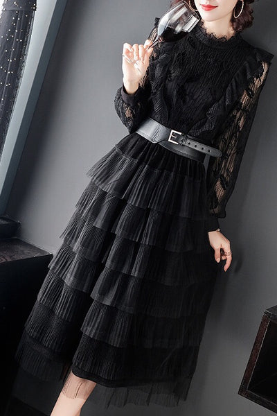 Black lace shop belt for dress