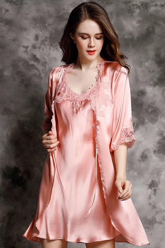 Ladies Silk Nightgown Set - Women's Pajama Set - Dress Album
