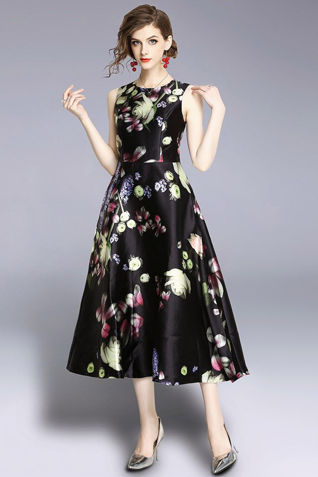 Buy Plus Size Black Madagascar Floral Printed Dress Online For Women